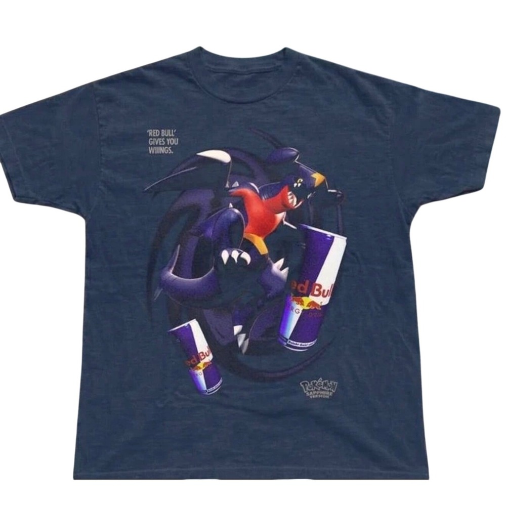 Pokemon Garchomp Red Bull Mashup T-Shirt Gildan Unisex Navy Blue Graphic Tee